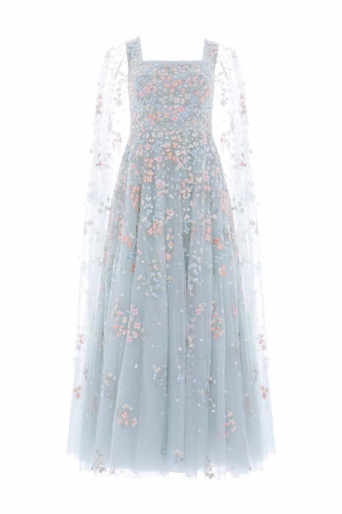 Emerging-Brand Versailles Ditsy Cape Sleeve Ankle Gown