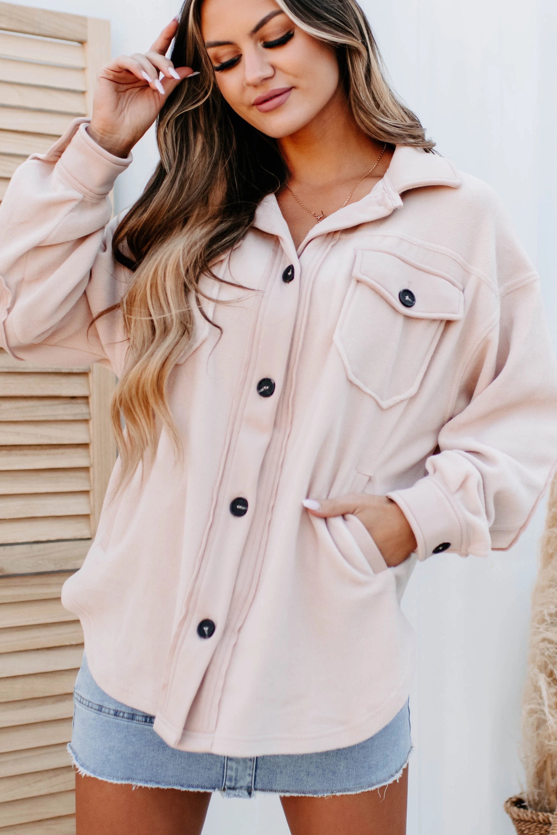 Cozy Campfire Nights Oversized Fleece Shacket (Dusty Blush) WrinkleResistant Cloth Warm Hoodie
