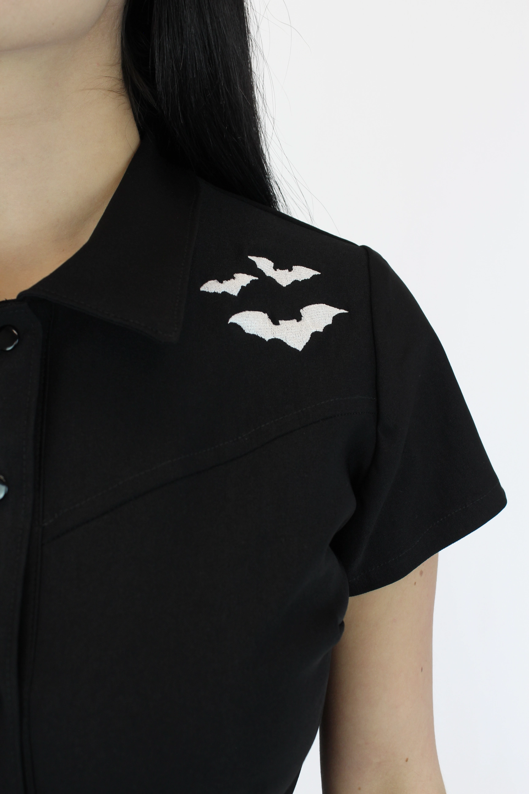 Work Guest Stretchy Bat Black Romper With Belt