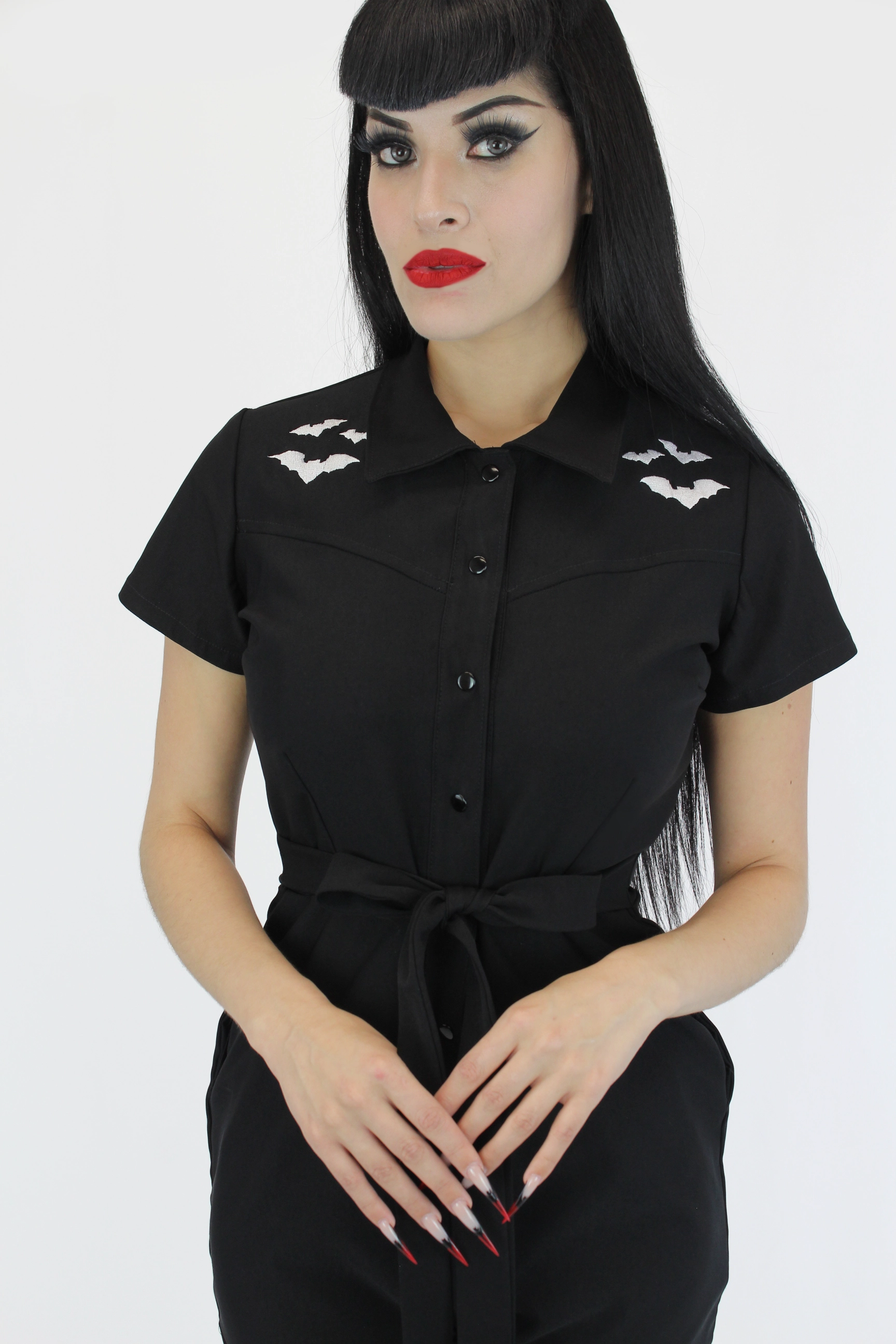 Stretchy Bat Black Romper With Belt Sporty Event Premium Family