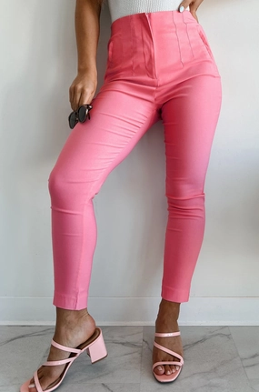 Read The Fine Print High Waist Skinny Pants (Pink) Easy Care Fabric Finish Move Comfort