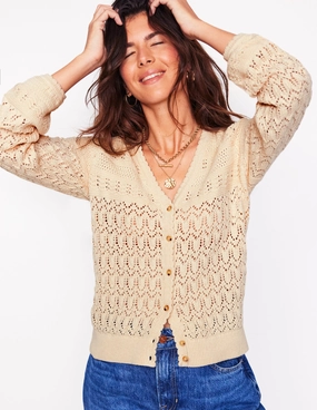 MoistureWicking Texture Double Layered Cuffs Elodie Stitch V-Neck Cardigan-Warm Ivory