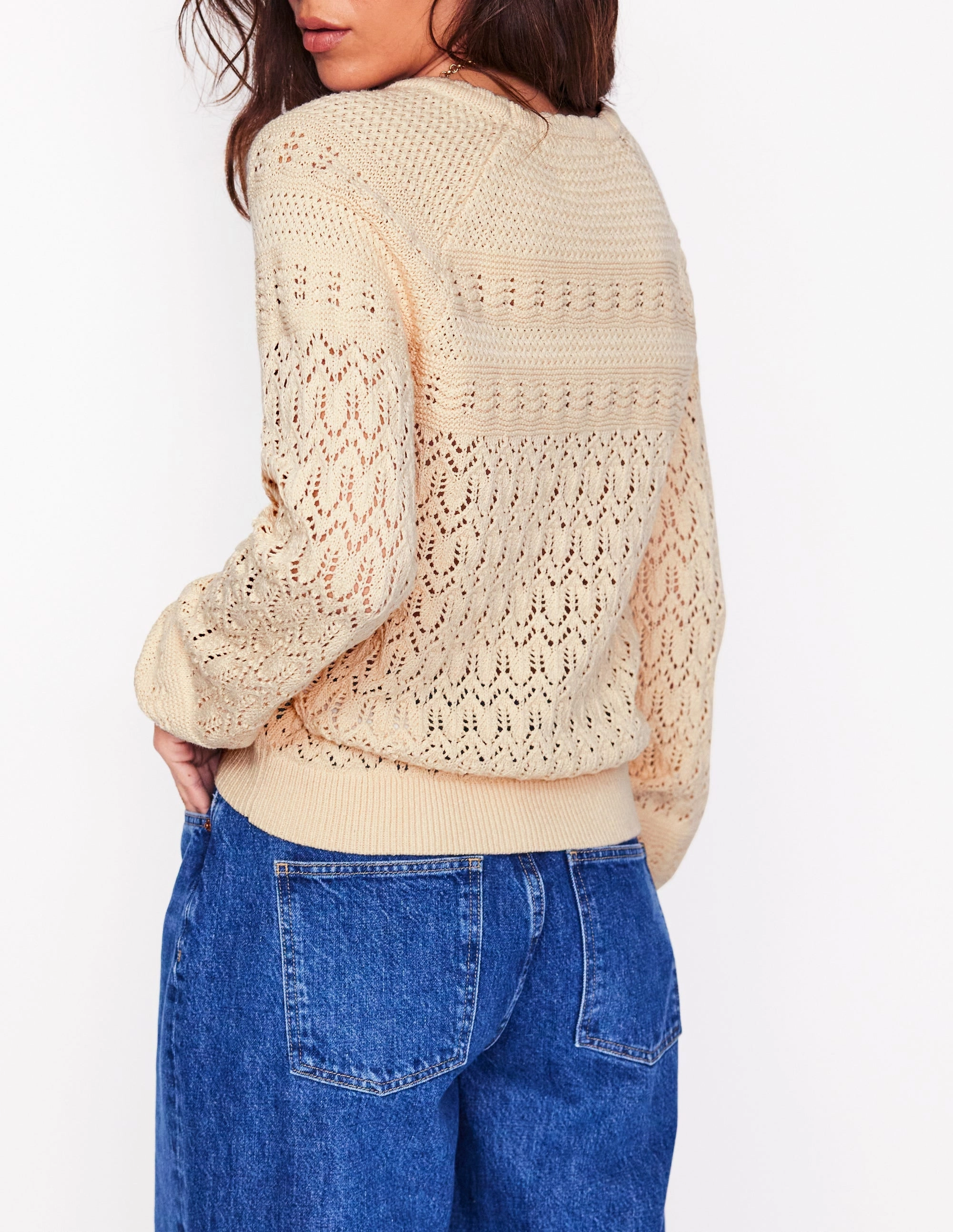 Stylish Drape early morning Elodie Stitch V-Neck Cardigan-Warm Ivory