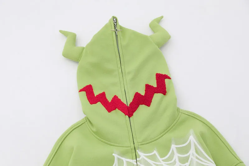 'Crawler' Full Zip Hoodie with Textured Spider Embroidery