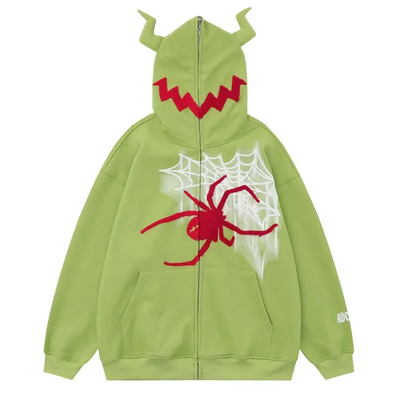 'Crawler' Full Zip Hoodie with Textured Spider Embroidery