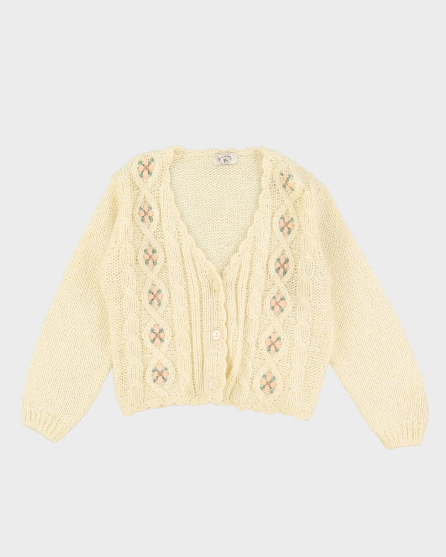 Cream Floral Knitted Cardigan - M / L