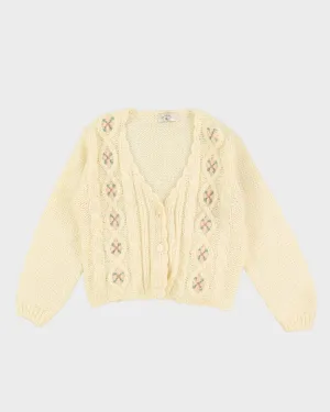 Cream Floral Knitted Cardigan - M / L