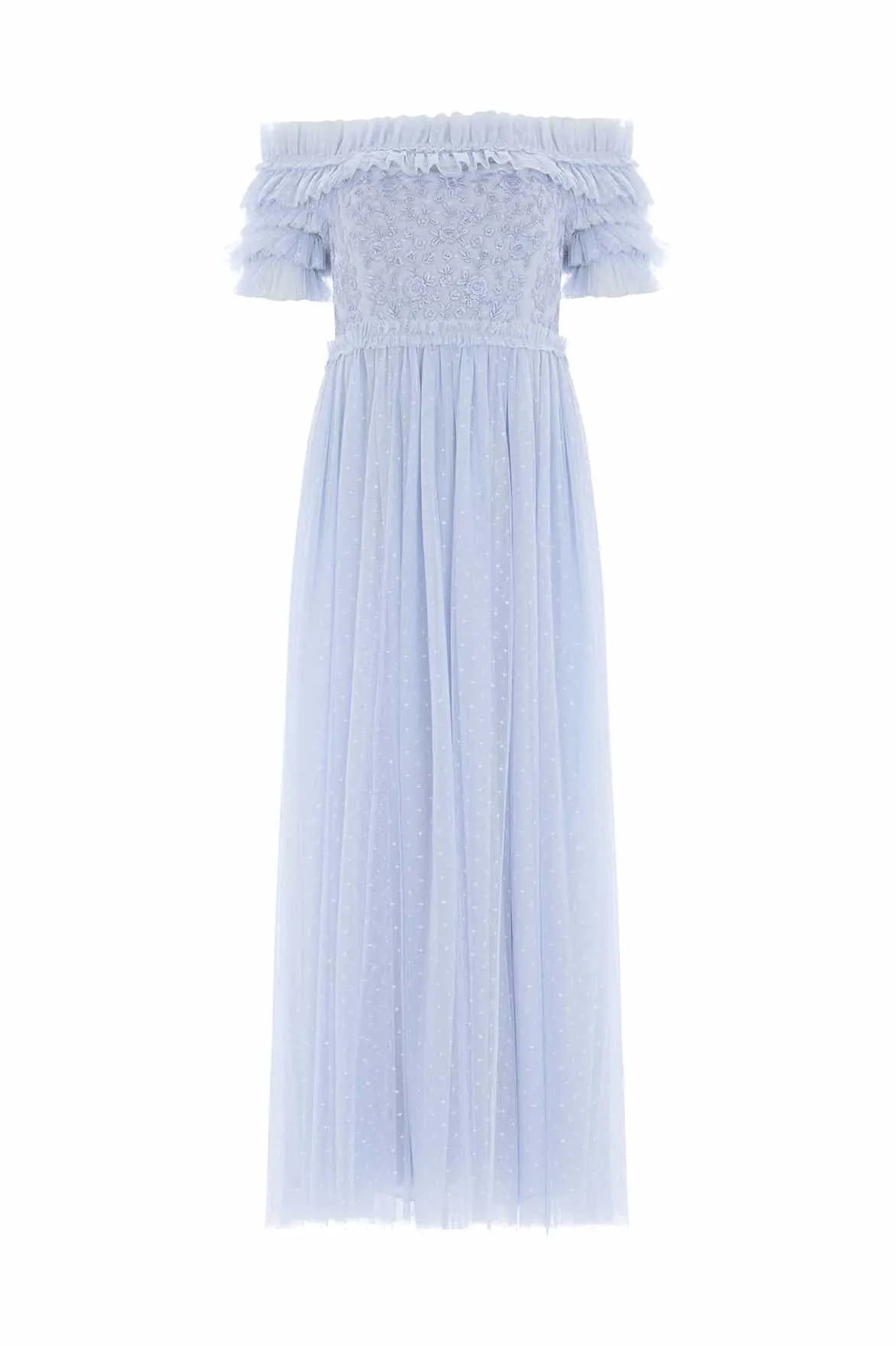 Midsummer Lace Bodice Off-Shoulder Ankle Gown Classic Vibe Minimalist fit-and-flare