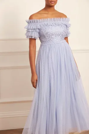 Midsummer Lace Bodice Off-Shoulder Ankle Gown Smart and Stylish