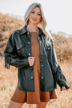 Creating Moments Faux Leather Fringe Jacket (Black) wedding ceremony New Arrival