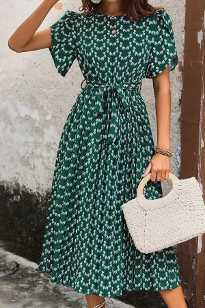 CREW NECK FLORAL PRINT DRESS_CWDSD2684 Dressy Yet Comfortable