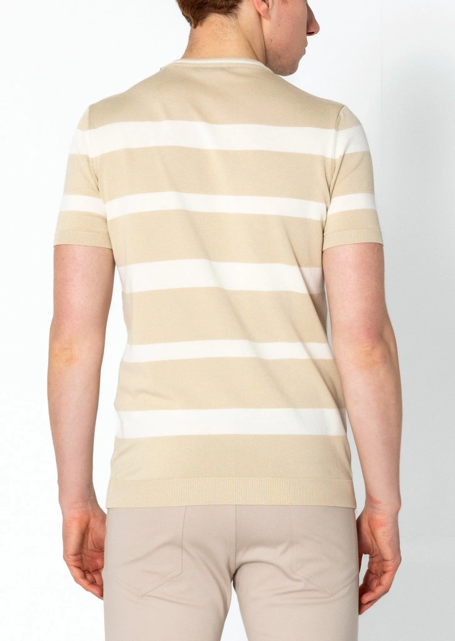 Crew-neck Knitted Striped Shirt - Beige