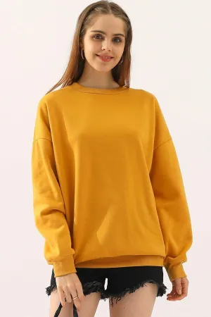 CREW NECK LONG SLEEVE PULLOVER TOPS SWEATSHIRT Seamless Construction Design