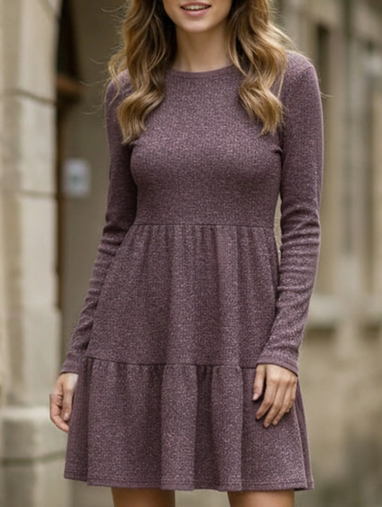 Crew Neck Loose Striped Sweater Dress Vibrant Look