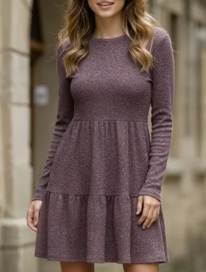 Crew Neck Loose Striped Sweater Dress Flare Breeze Evening Ready