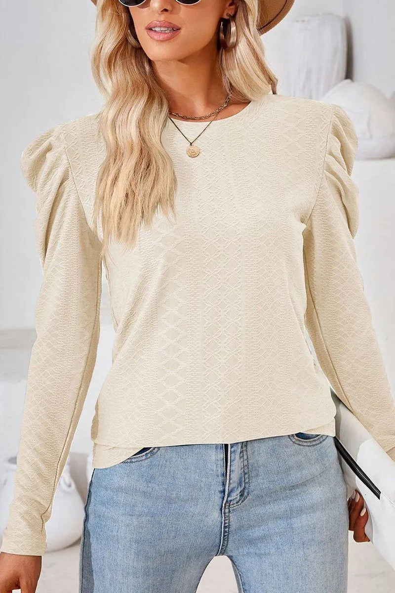 CREW NECK PUFF SLEEVE BLOUSE TEE FOR WOMEN LowProfileDesign