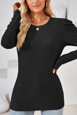 CREW NECK PUFF SLEEVE BLOUSE TEE FOR WOMEN Soft Pullover
