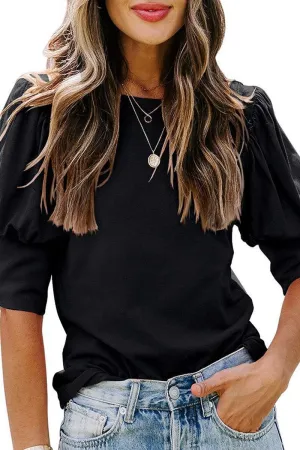 Fade Resistant Finish Sustainable Material Blend CREW NECK PUFF SLEEVE TUNIC TOP
