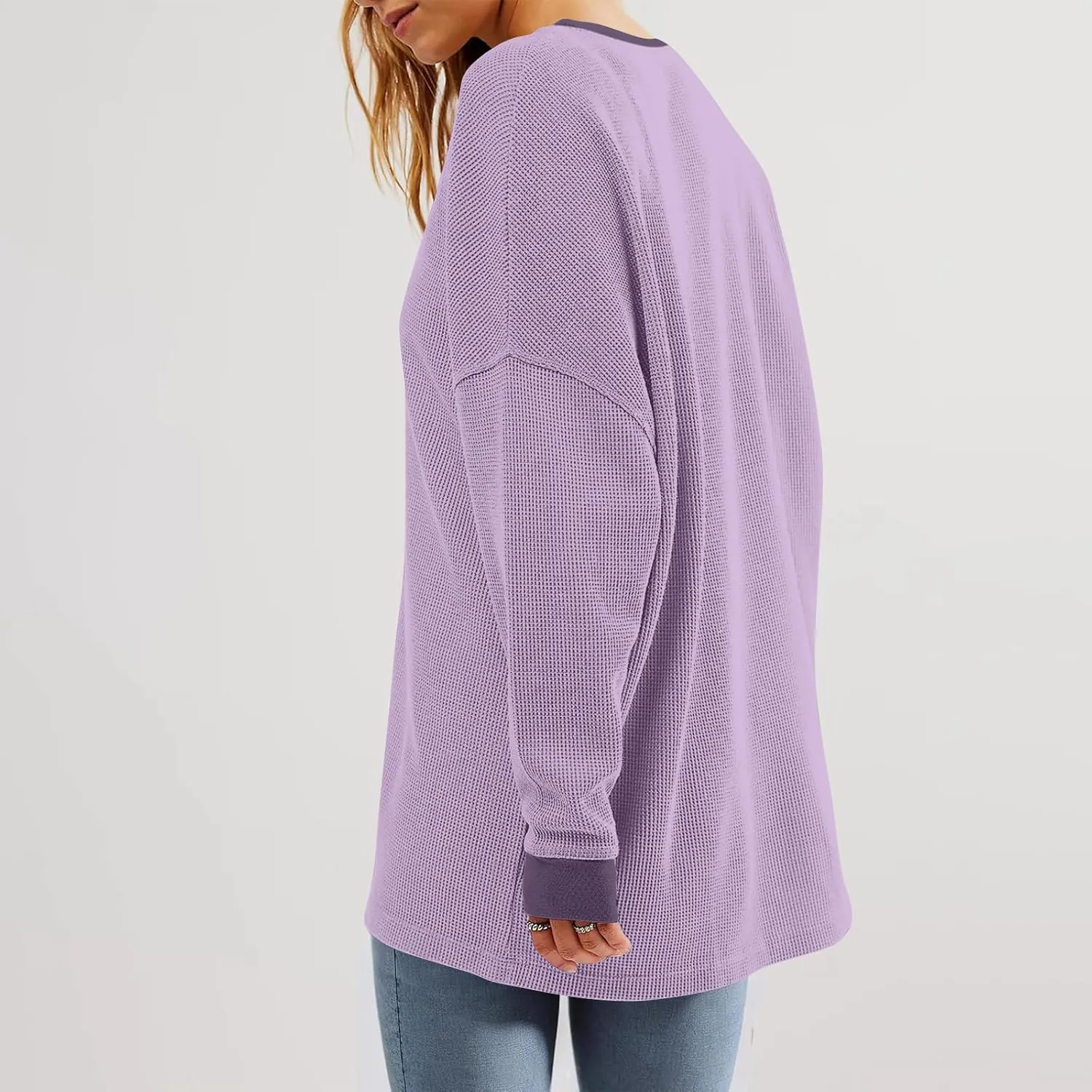 Crew Neck Sweatshirts Women Long Sleeve Waffle Knit Tops 2024 Fall Fashion Oversized Pullover Sweater Teacher Shirts