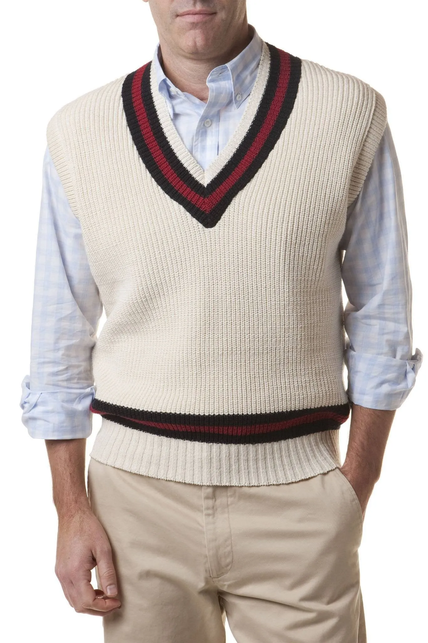 StretchComfortDesign Roll Up Sleeve System Cricket Vest Cream With Trim