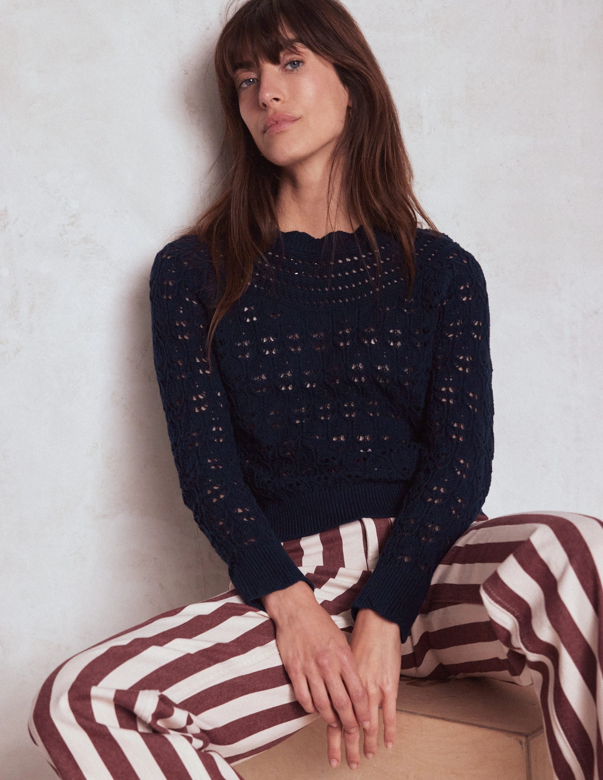 Seam Free Crochet Mix Stitch Jumper-Navy