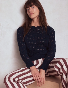 Seam Free Crochet Mix Stitch Jumper-Navy