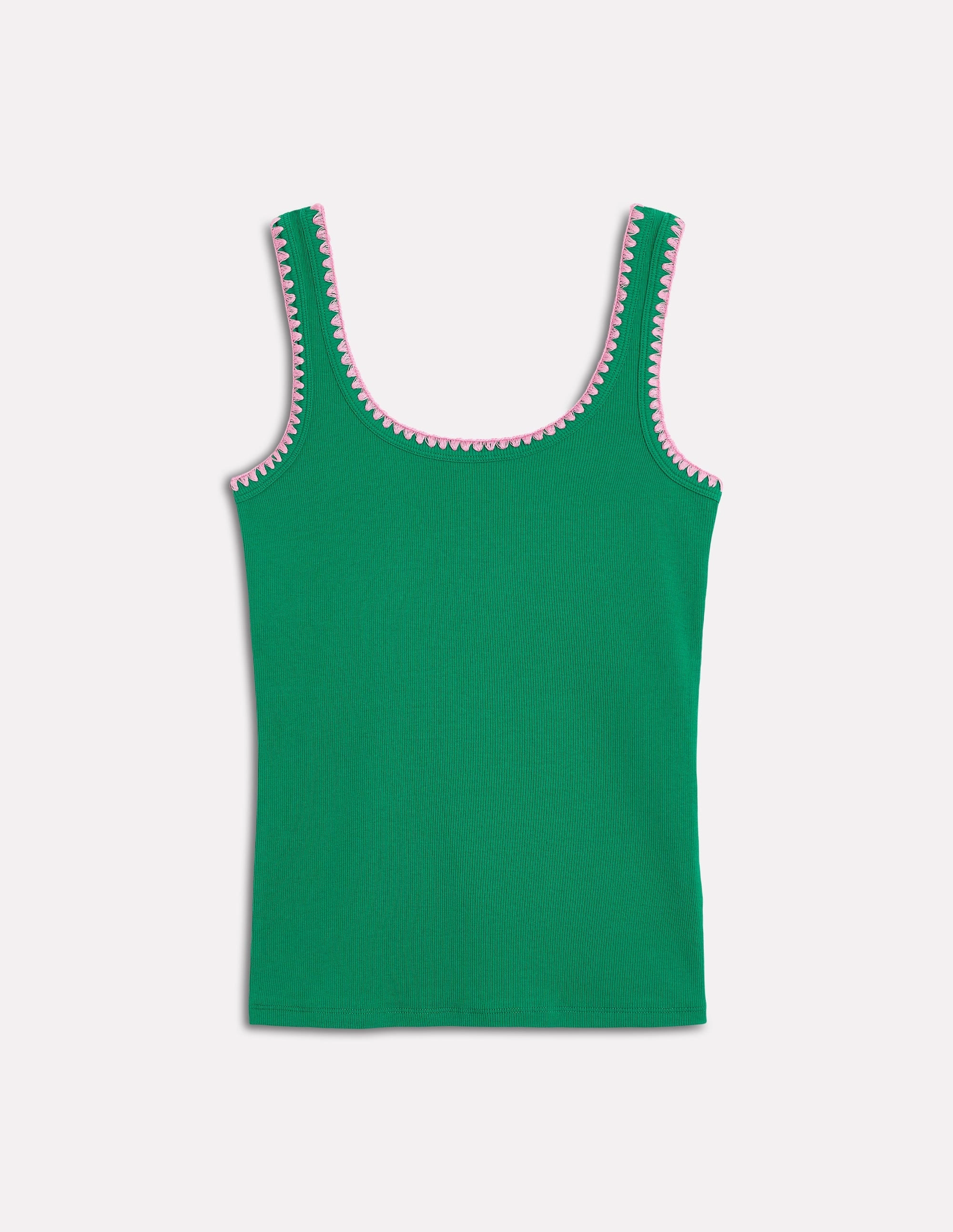 Crochet Trim Scoop Neck Vest-Rich Emerald WrinkleResistantFinish SlimFitAdaptation