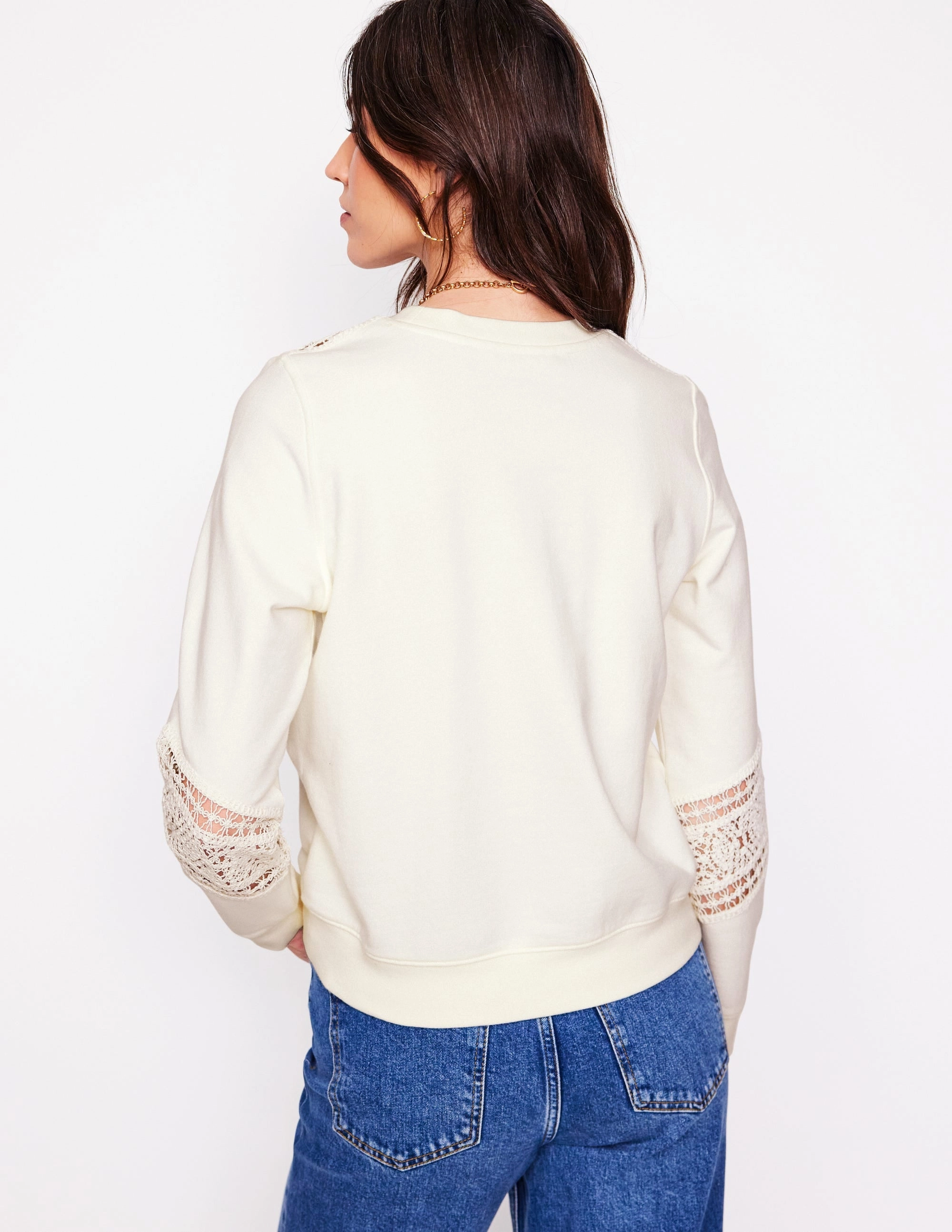 UVProtective Coating Crochet Trim Sweatshirt-Ivory