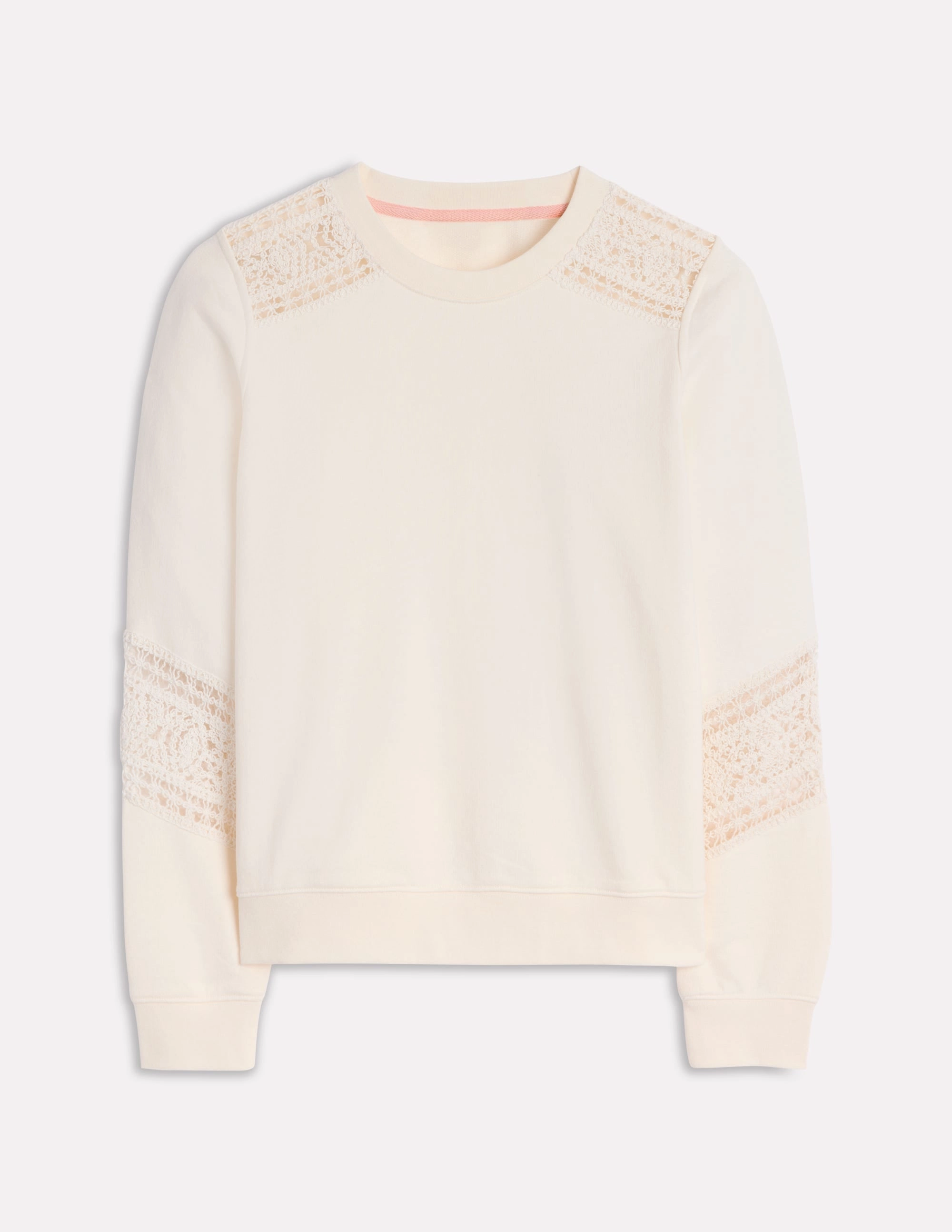 SublimatedPrint Non Restrictive Armhole Cut Crochet Trim Sweatshirt-Ivory