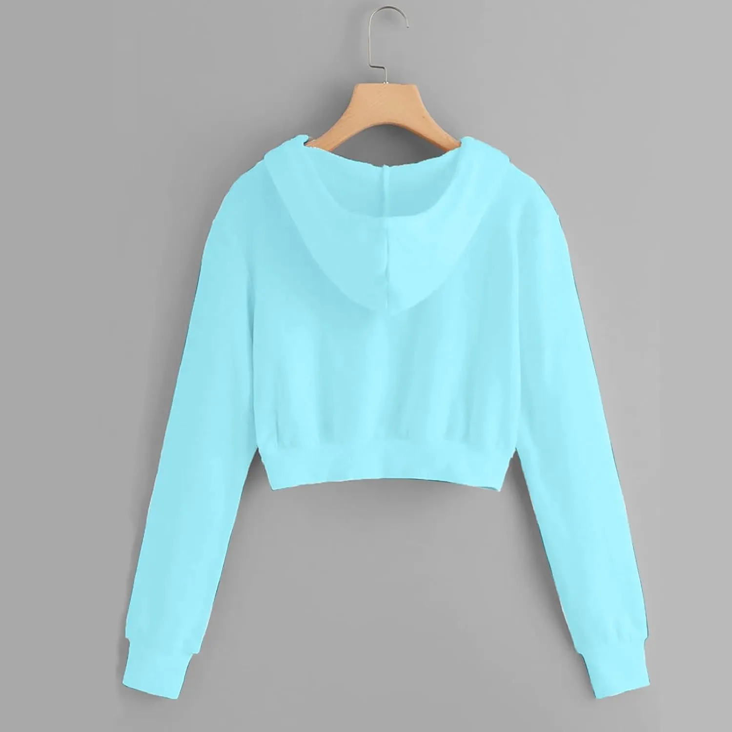 Cropped Sweatshirts for Women Zip Up Jackets Drawstring Hoodies Solid Color Sweatshirts Workout Tops with Pockets