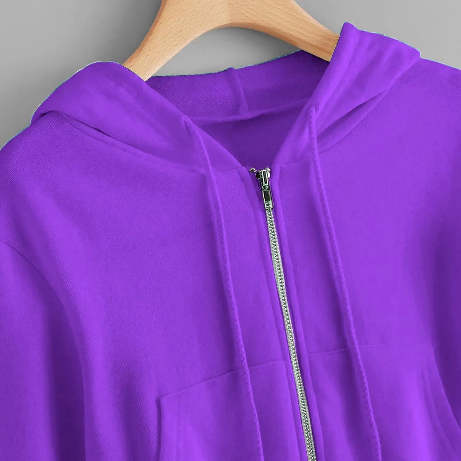 Cropped Sweatshirts for Women Zip Up Jackets Drawstring Hoodies Solid Color Sweatshirts Workout Tops with Pockets