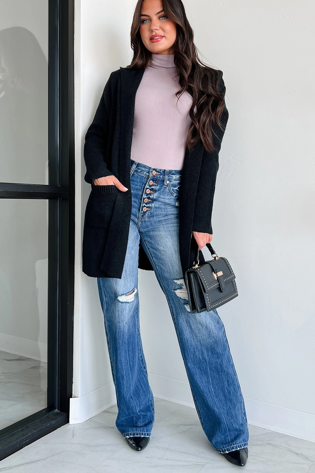 Cue The Cuddles Zenana Hooded Cardigan (Black) ReinforcedHems