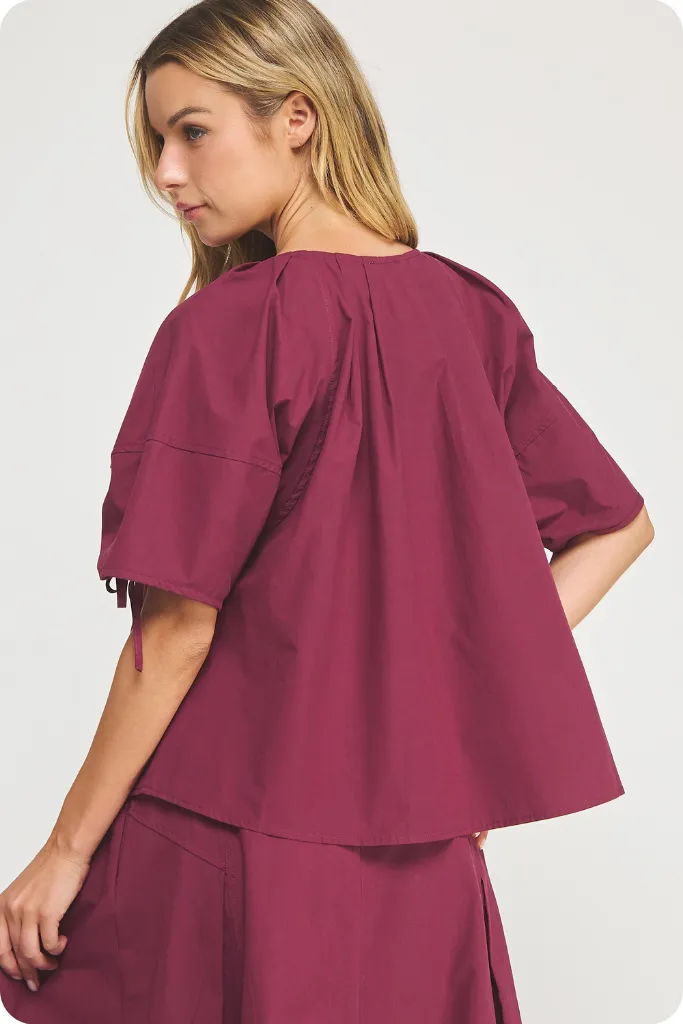 Liana Tie Sleeve Top In Dark Cherry High Durability Material