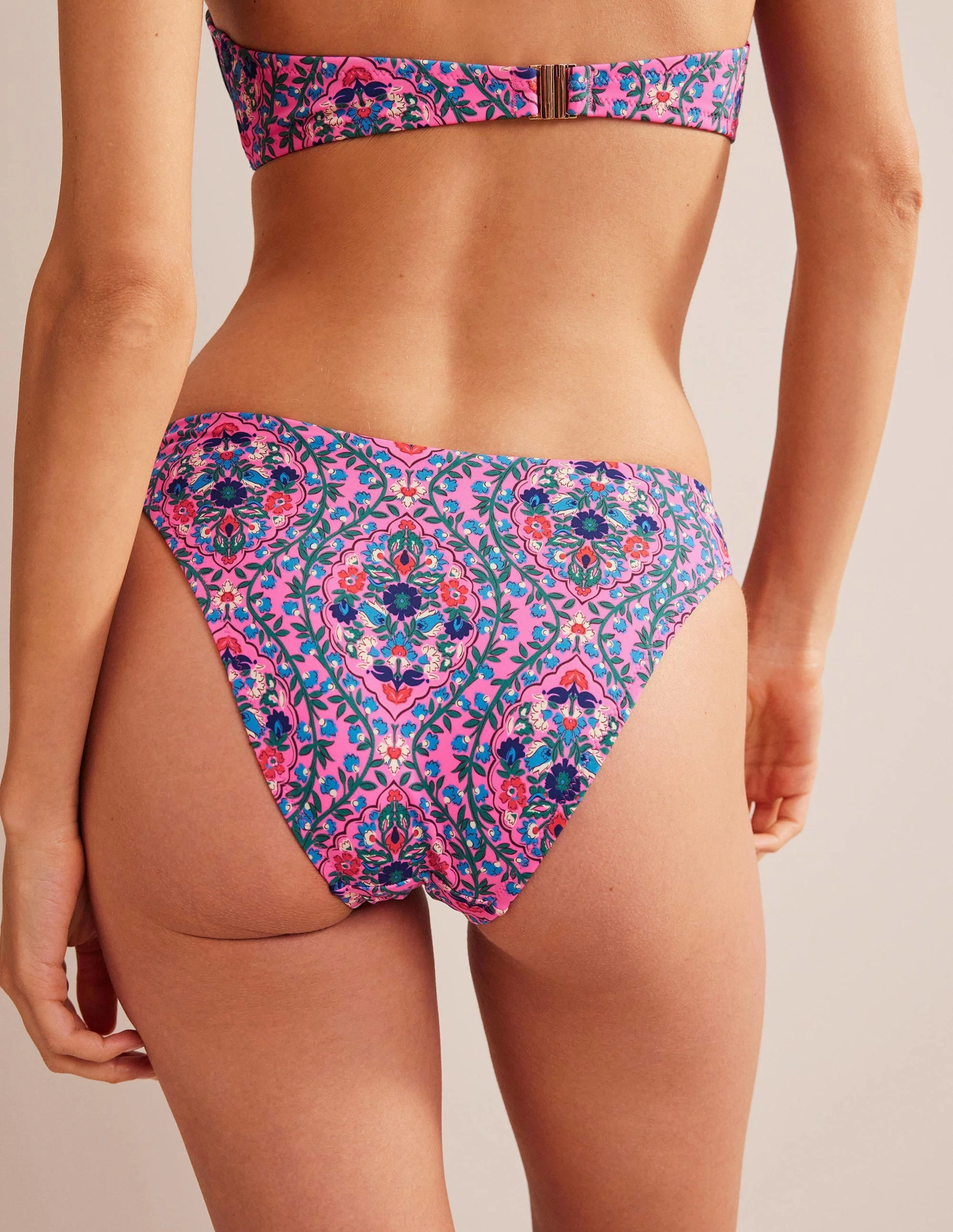 Curved-Top Bikini Bottoms-Festival Pink, Vine Terrace Quick-Dry Hypoallergenic Lining