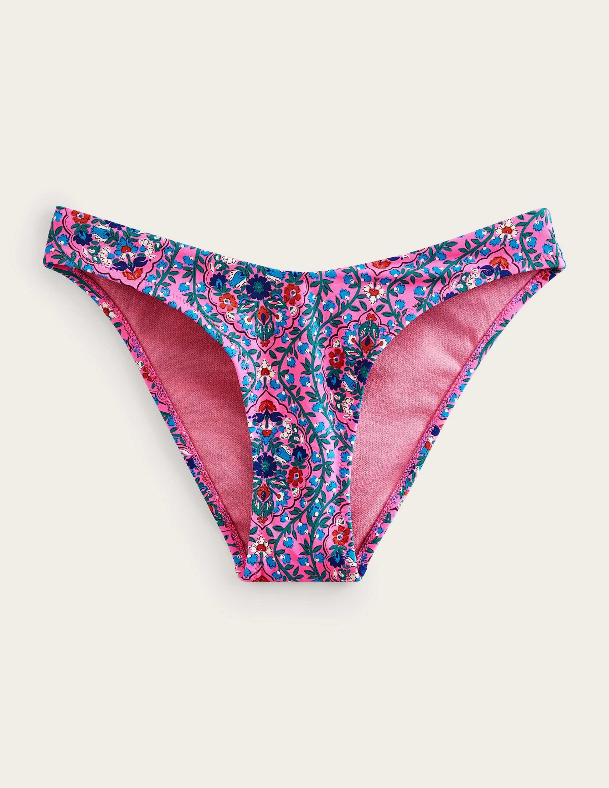 Swimwear Fashion Sun Fun Curved-Top Bikini Bottoms-Festival Pink, Vine Terrace