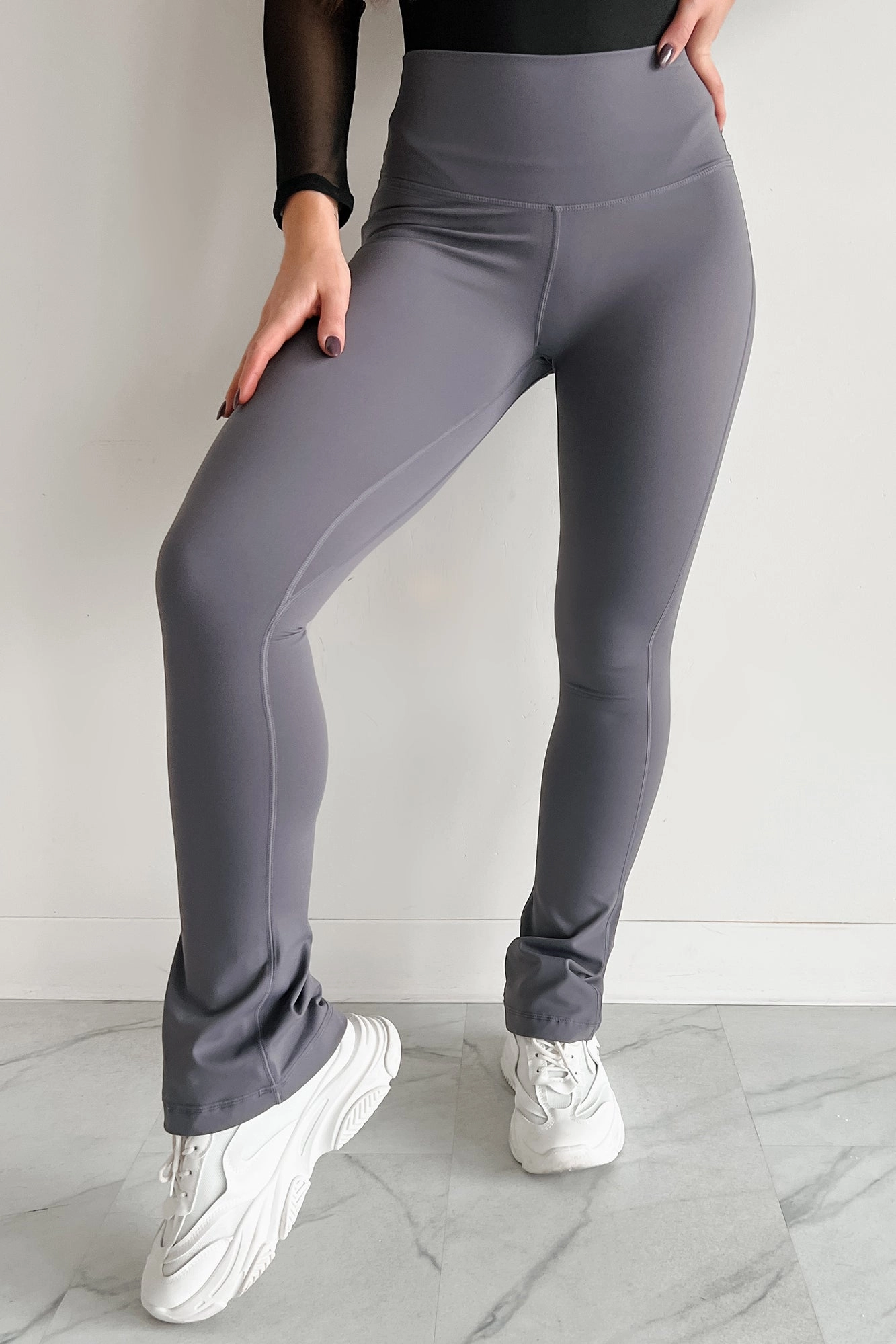 Layer-Friendly Curvy Confidence High Rise Flare Legging (Charcoal)