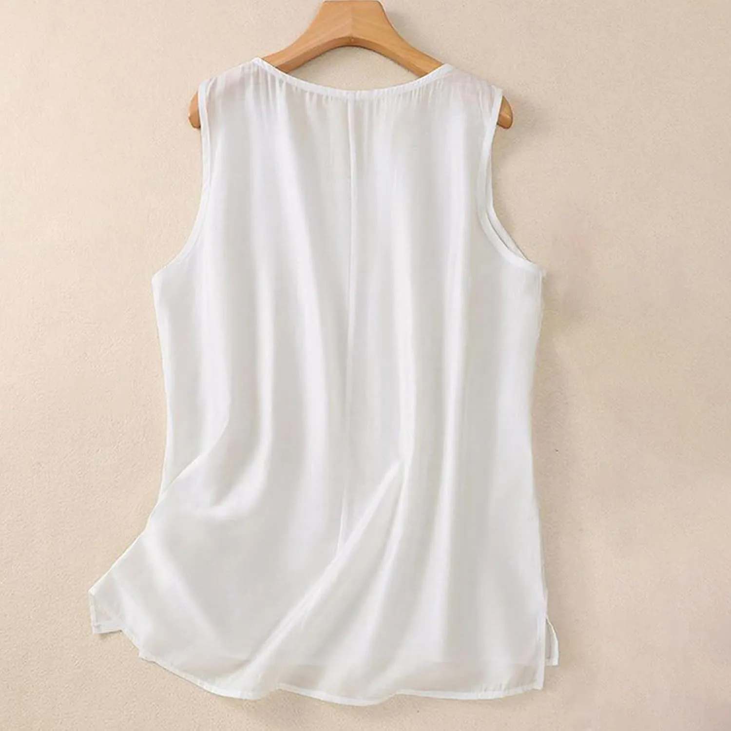 Cute Floral Embroidered Trim Cami Tops Women Summer Cotton Linen Sleeveless V Neck T Shirts Casual Beach T Shirts Undershirts