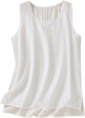Cute Floral Embroidered Trim Cami Tops Women Summer Cotton Linen Sleeveless V Neck T Shirts Casual Beach T Shirts Undershirts