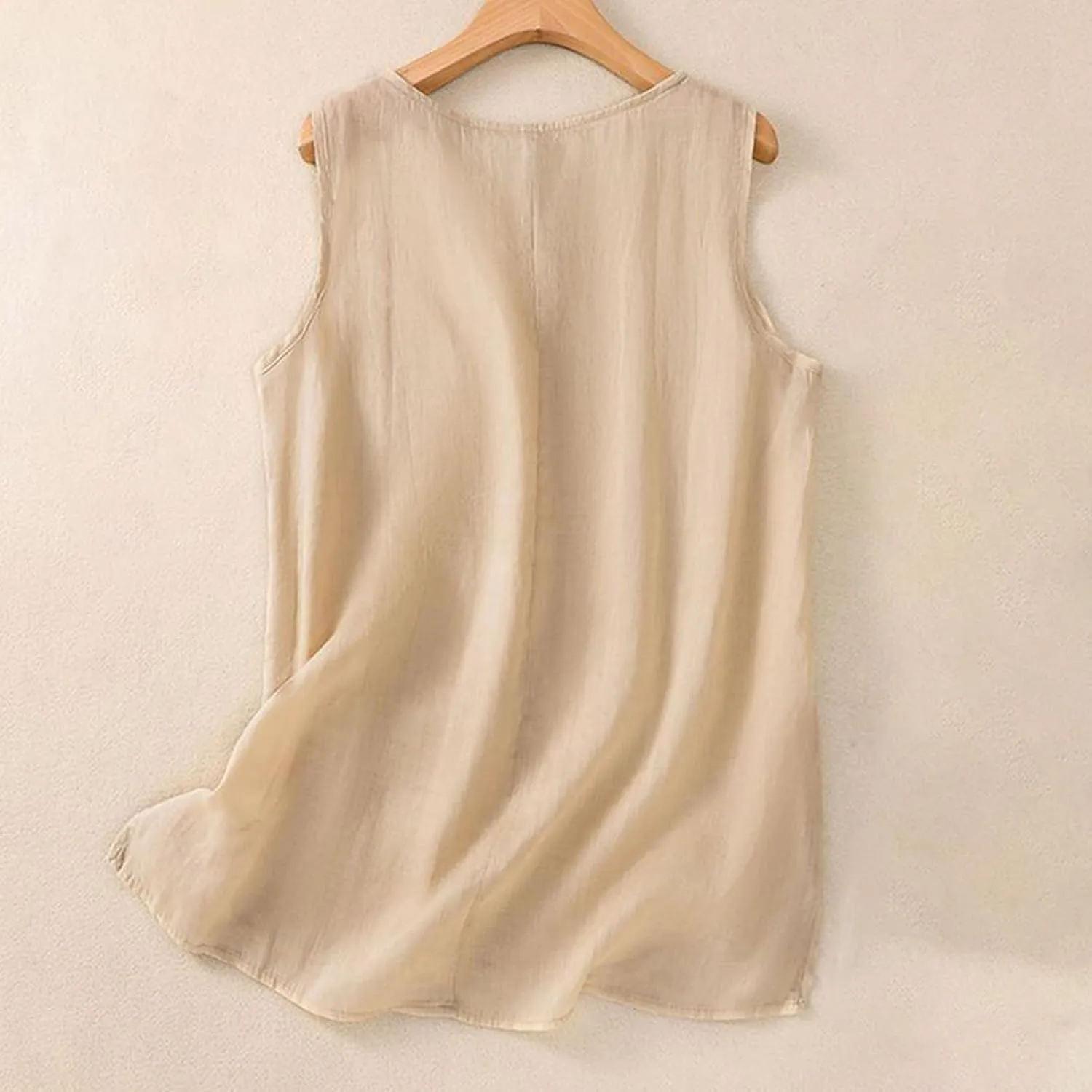 Cute Floral Embroidered Trim Cami Tops Women Summer Cotton Linen Sleeveless V Neck T Shirts Casual Beach T Shirts Undershirts