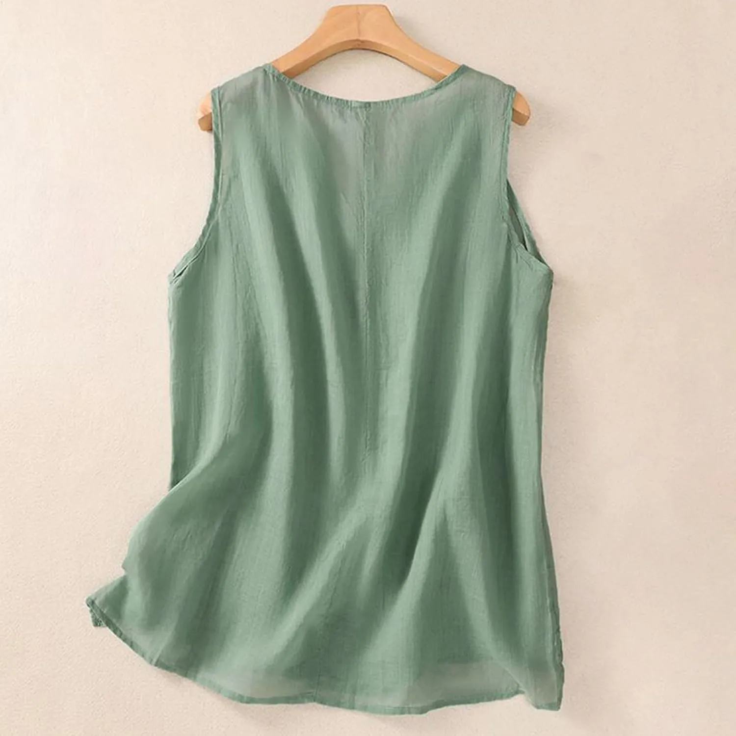 Cute Floral Embroidered Trim Cami Tops Women Summer Cotton Linen Sleeveless V Neck T Shirts Casual Beach T Shirts Undershirts