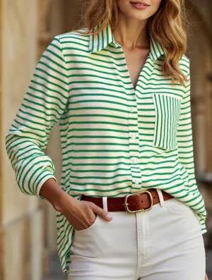 Comfy Style Cute Striped V-Neck Button-Down Shirt