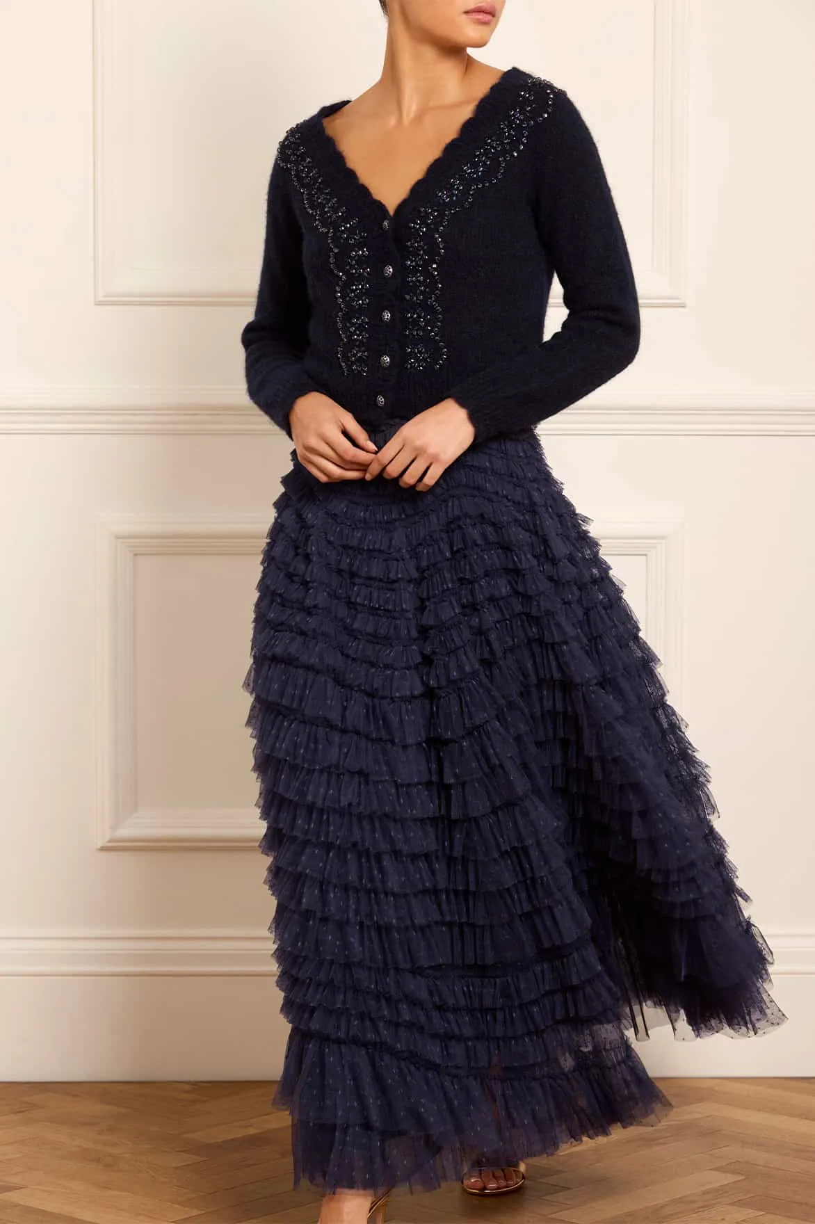 Linen blend Hattie Ruffle Ankle Skirt