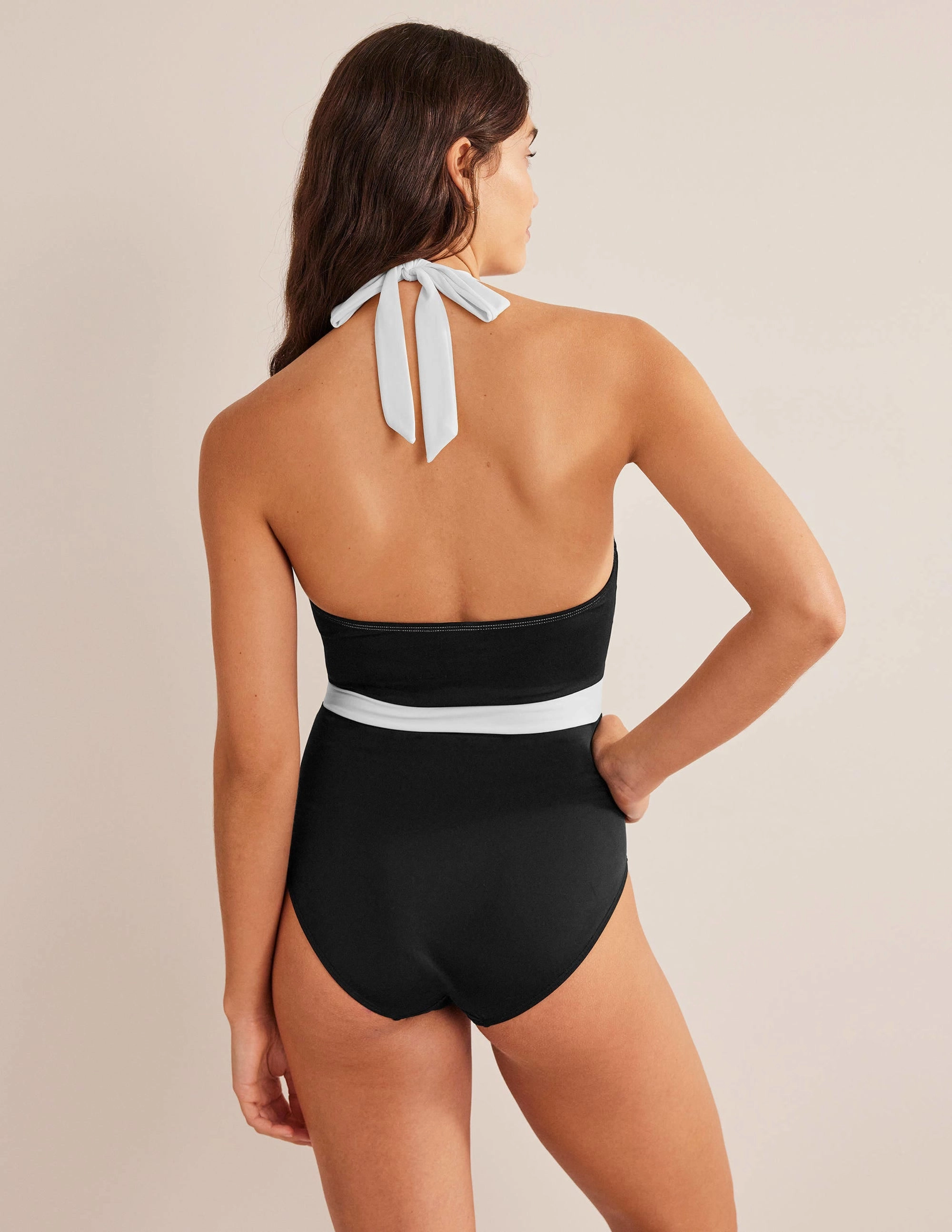 Kefalonia Halterneck Swimsuit-Black Colourblock Wide Shoulder Straps Beachside Bliss