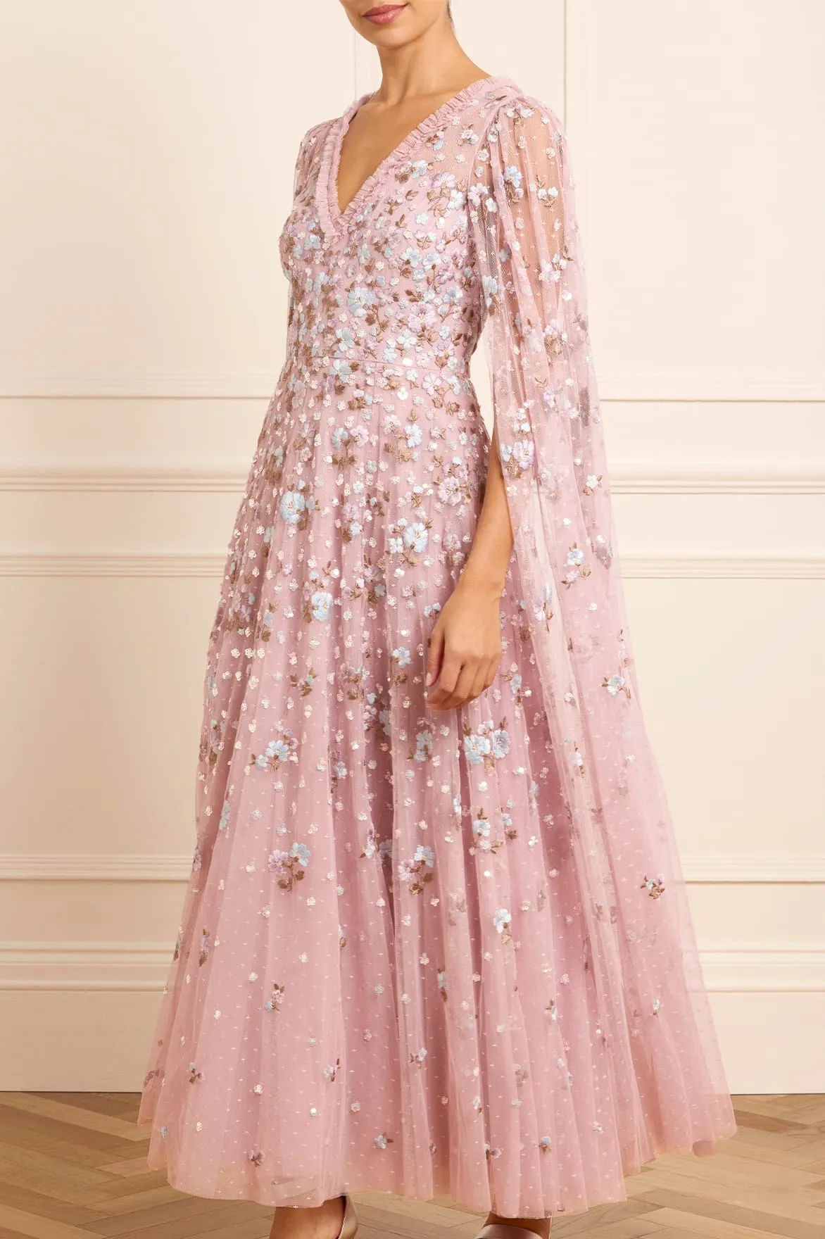 Wrap-Style Comfortable Waistband Dahlia Ditsy Ankle Gown