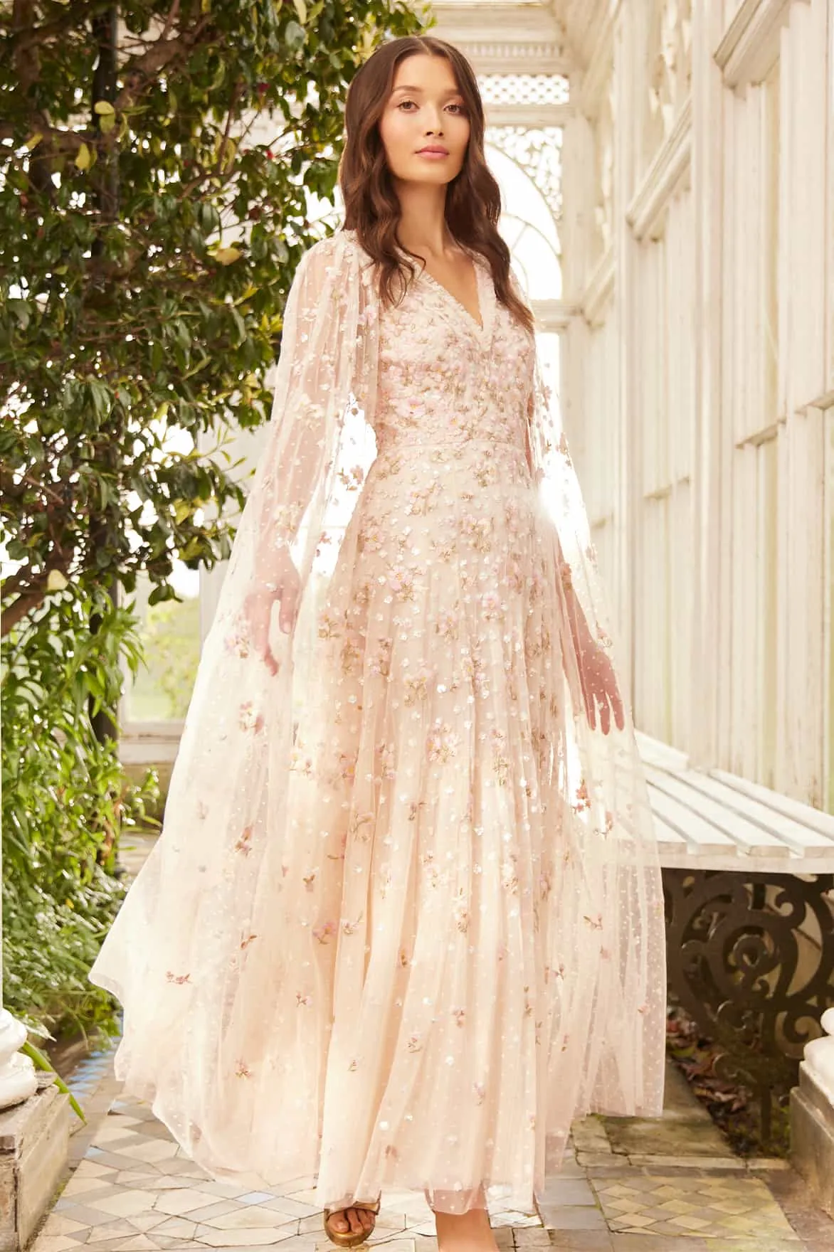Sleek Motion Textured Look Dahlia Ditsy Ankle Gown