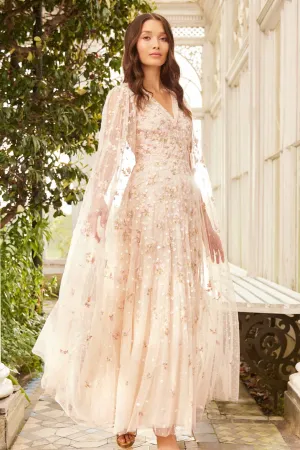 Sleek Motion Textured Look Dahlia Ditsy Ankle Gown