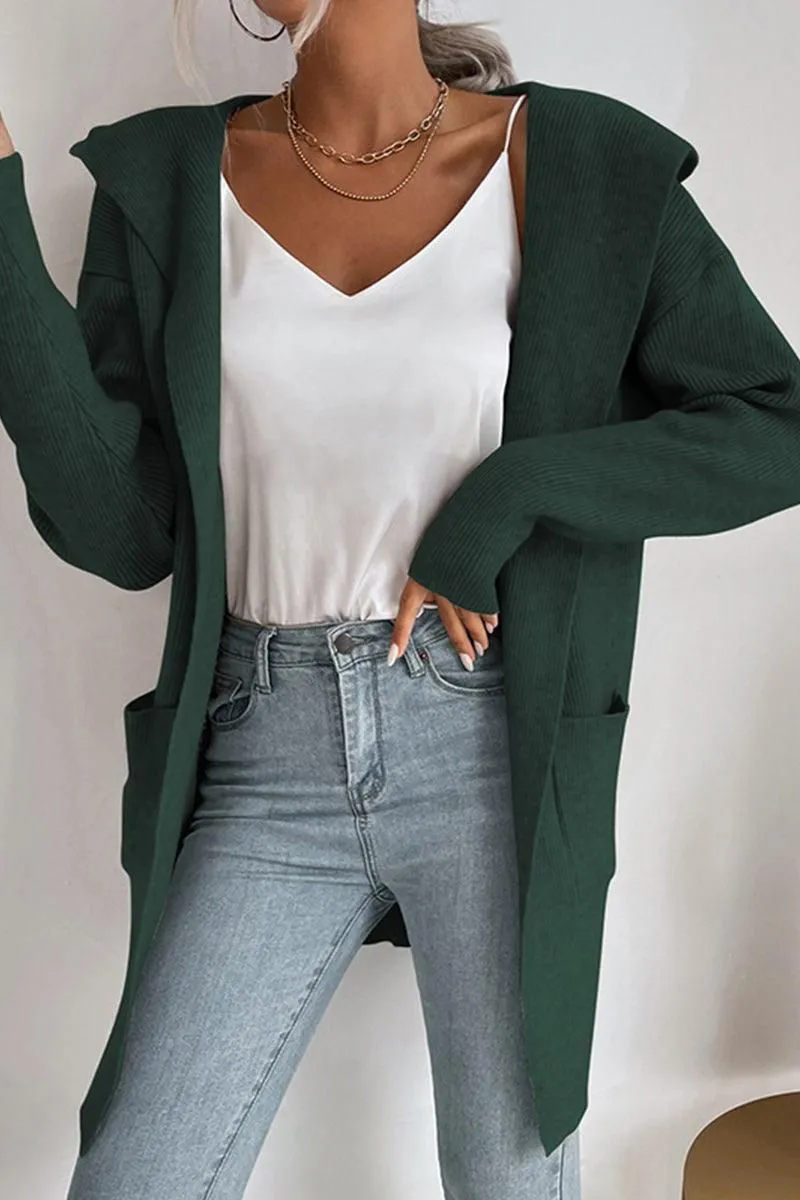Bound Edges DAILY SOLID HOODIE CARDIGAN WITH POCKETS