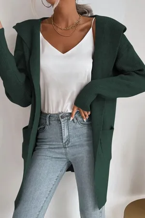DAILY SOLID HOODIE CARDIGAN WITH POCKETS Circular Knit Technique