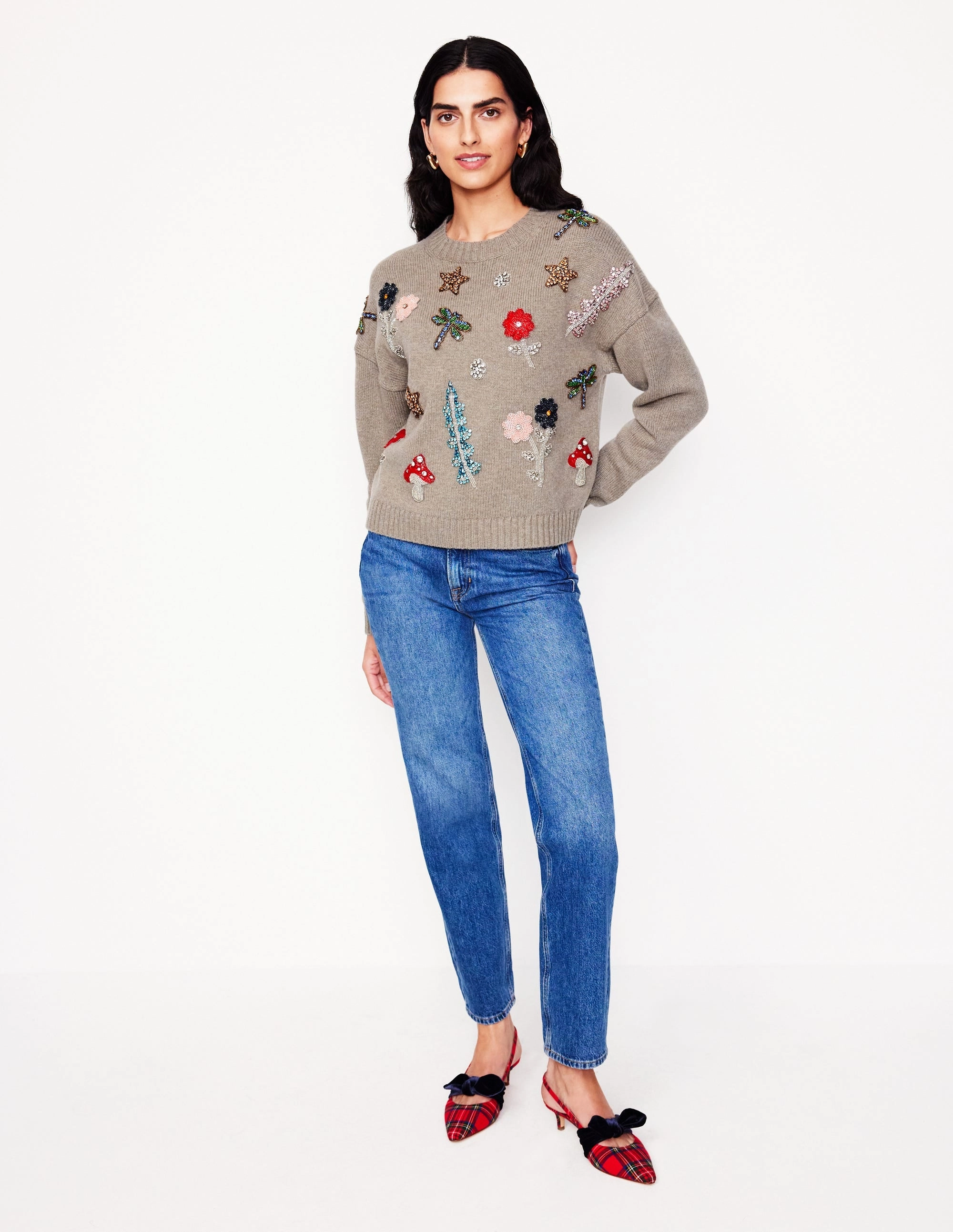 Embellished Jumper-Mink Melange Circular Knit Design smooth zipper