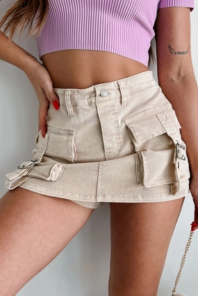 Daily Happenings Washed Cargo Skort (Light Taupe) Neutral Fit Casual Essentials
